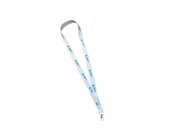 Ein Lanyard in blau weiß gewebt