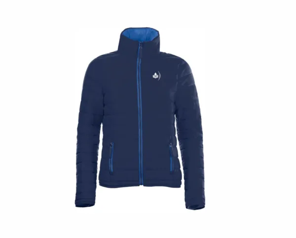 Eine blaue Jacke mit Kapuze und Reißverschlüssen