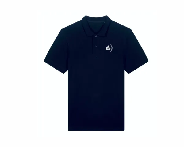 Ein schwarzes Poloshirt mit weißem Logo